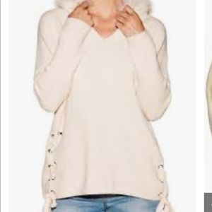 Boston Proper faux fur hoodie sweater L/XL